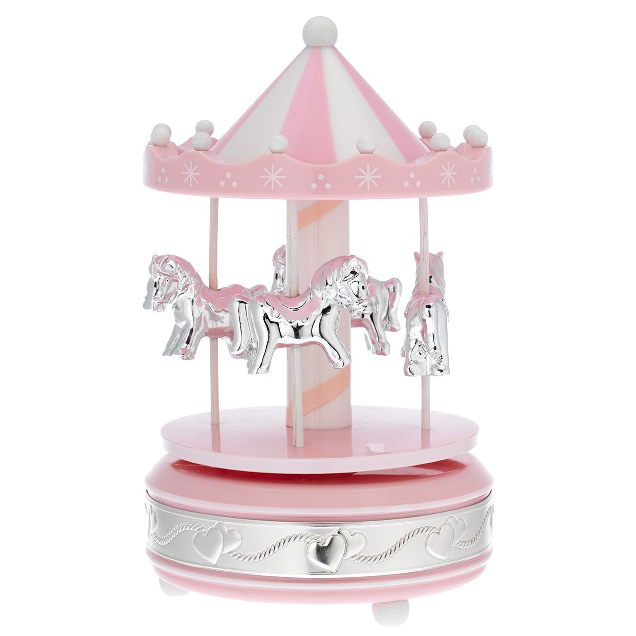 GIOSTRA IN MATERIALE ACRILICO CON CAVALLI ROSA E FASCIA ARGENTO